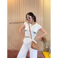 ราคา MesubShop เสื้อคอปก กระเป๋าใช้ได้จริง มินิครอปแขนสั้นคอโปโล แต่งกระเป๋าคู่หน้าCh4NEL โอลีฟ ค้างคาวชาแนล C203C (14358642709)