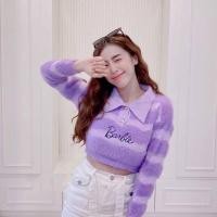 ราคา Mookksri Shop เสื้อครอป oversize Barbie girl แต่งลายริ้วขนเฟอร์น่ารักมาก (17429458521)