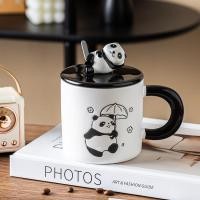 ราคา Panda cup ถ้วยแพนด้าน่ารักวาดด้วยมือ ถ้วยน้ำคู่ แก้วมัคเซรามิคสำหรับออฟฟิศ ถ้วยกาแฟพร้อมฝาปิดและช้อน (23282922821)