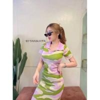 ราคา SpinnyHouse เดรสไหมพรม Maxidress ทรงคอโปโแขนสั้น งานลายผ้าในตัว ทอลายสาดสีสลับสีพาสเทล เดรสยาวKatair H502A (13732977112)
