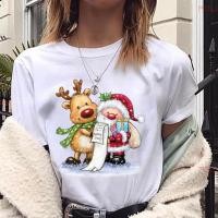 ราคา Christmas Deer T Shirt 2025 Women White T Shirt Cartoon Casual Short Sleeve New Year Tops Fashion Street (23138813748)