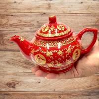 ราคา ชุดถ้วยน้ำชา แดงจีน เขียนทอง ลวดลายมงคลจีน สีแดงดอกไม้จีน ใช้ดื่มทาน ถวายพระ ถวายเจ้าที่ (19616691999)