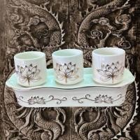 ราคา ชุดถ้วยชา ถ้วยน้ำชา ชุุดถ้วยไหว้ 3ถ้วย 5ถ้วย ลายดอกบัว สีขาว เขียนทอง เซรามิค พร้อมส่ง (18959065817)