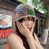 ราคา หมวกถักสไตล์ชาติพันธุ์หมวกปีกรอบสำหรับผู้หญิงกลวงดอกไม้สีสันสดใสสไตล์ญี่ปุ่น (19504368431)