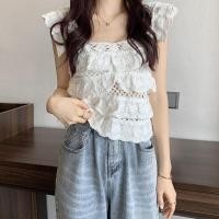 ราคา เสื้อลูกไม้แขนกุดชายระบายเสื้อไหปลาร้าลายดอกไม้แบบสั้นชิคสไตล์ฝรั่งเศสคอเหลี่ยมฉลุลายสีขาวสำหรับผู้หญิงแบบใหม่ฤดูร้อน (21979144537)