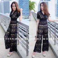 ราคา จั๊มสูทขายาว ผ้าลูกไม้ลายสวยมาก (19536051610)