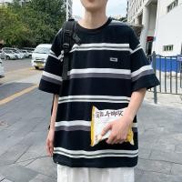 ราคา Suikone เสื ้อวินเทจยุค90 เสื้อคอกลมลายทางผู้ชายแขนสั้น เสื้อแขนสั้น หลวม ยั่วยวน เวลาว่าง (14463378450)