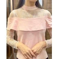 ราคา Jaspal เสื้อปาดไหล่ แต่งลูกไม้แขนยาว สีโอรส Used (21532951442)