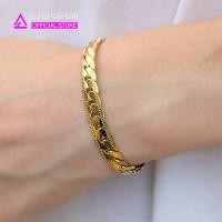 ราคา CJ สร้อยข้อมือบิดนูนฝรั่ง กว้าง7 5มิล สแตนเลสทองเลเซอร์ ไม่ลอกไม่ดำ (22270444791)