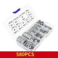 ราคา 260ชิ้น แหวนอีแปะ แหวนรอง สแตนเลส 304 M3 M4 M5 M6 M8 M10 Flat Washer Stainless Screw Spring Lock Washers and Flat Washers Set (23319299969)