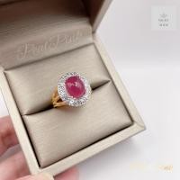 ราคา แหวนทับทิมแดงสังเคราะห์ทรงรีล้อมเพชร ชนาดฟรีไซส์ ปรับได้ทีท้องแหวน (22917599693)