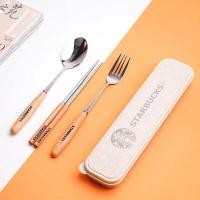 ราคา Set ชุดช้อน ส้อม ตะเกียบ starbucks ช้อนส้อมพกพา ตะเกียบ ชุดช้อนส้อมไม้ สเตนเลสเกรด 304 แท้ มีทั้ง Setถุงผ้า และ Setกล่อง เพื่อความสะดวกในการพกพา (13607468267)