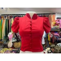 ราคา เสื้อมอญประยุกต์ คอจีน สีแดงสด งานจริงสีสวยมาก สด (21163947619)