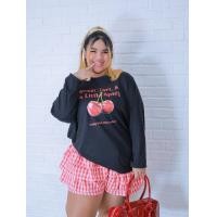 ราคา เสื้อแขนยาวสาวอวบอ้วน เสื้อคอกลมผ้าร่อง สกรีนลายเชอร์รี่ สุดคิ้วท์ A231 (23218323708)