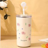 ราคา พร้อมส่งins แก้วเยติ แก้วเก็บความเย็น 500ML มีหลอดดูด ทรงกระบอก ลวดลายดอกไม้ เกาหลี กระติกน้ํา (23309255339)