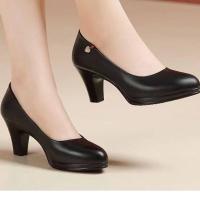 ราคา รองเท้าส้นสูงหนังแท้สำหรับผู้หญิง สวมใส่ทำงาน ส้นแบน สวมใส่สบาย ส้นหนา พื้นยาง รองเท้าทำงาน รองเท้าสวมแบบลำลอง (22267178776)