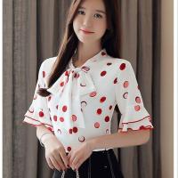 ราคา เสื้อเชิ้ตลายจุดหวานของผู้หญิงเสื้อชีฟองแขนสั้นลายจุดลายใบไม้ตุ๊กตาปกใบบัวสไตล์เกาหลีฤดูร้อน (11833542147)