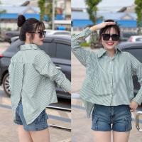 ราคา Sunny เสื้อเชิ้ตลายริ้วผ่าหลัง 6สี เสื้อเชิ้ตแขนยาวลายทาง ดีเทลผ่าหลังเก๋สุดๆ (22674193423)