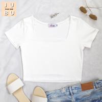 ราคา พร้อมส่ง เสื้อครอปคอเหลี่ยมแขนสั้น เสื้อ ครอป เสื้อสาวอวบ เสื้อคอเหลี่ยม เสื้อยืด 487 (15807577798)