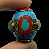 ราคา จี้ หินเนปาล หินเทอร์ควอยส์ และ ปะการัง หินนำโชค เสริมโชคเสริมมงคล Turquoise Coral Nepal Pendant (11330127330)