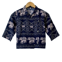ราคา เสื้อฝ้ายฝ้ายผสมลินิน พิมพ์ลาย คอจีน กระดุมกระดิ่ง (21220209525)