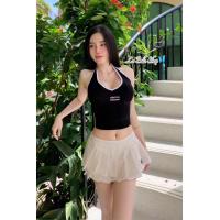 ราคา Mbell เสื้อครอป คล้องคอ แต่งแถบ ผ้าเรย่อน (22329159243)