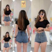 ราคา MBell กางเกงยีนส์ขาสั้นเอวสูงผ้ายีนส์ไม่ยืดงานป้าย BBJeans แบบขารุ่ยแต่งกรีดขาดหน้าขา (21979913798)