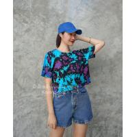 ราคา เสื้อครอปมัดย้อม ผ้ายืดCottonผ้าแมมเบิร์ต เสื้อมัดย้อม ผ้ามัดย้อม (22250665271)