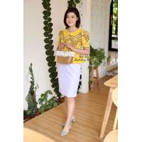 ราคา เสื้อพื้นเมืองหญิง ผ้าฝ้ายพื้นเมือง สีเหลืองลายไทยลายขอ (20569440222)