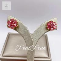 ราคา ต่างหูแป้นประดับพลอยทับทิมสีแดงทรงกลม7เม็ดดีไซน์ทรงดอกไม้ (23184951627)