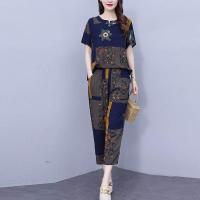 ราคา ชุดฤดูร้อนสำหรับคุณแม่คนอ้วนวัยกลางคนเสื้อแขนสั้นทรงหลวมไซส์ใหญ่สไตล์เกาหลีแบบใหม่ชุดสองชิ้นชุดกางเกงพิมพ์ลายแฟชั่นสำหรับผู้หญิง (21623848061)