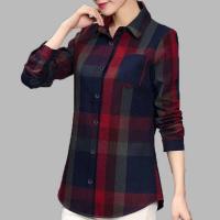 ราคา Womens Plaid Blouse Casual Long Sleeve Shirt Large Size Loose Blouse Top (18199746004)
