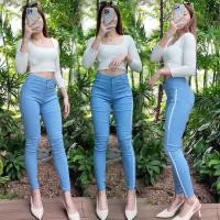 ราคา กางเกงยีนส์ขาเดฟเอวสูงผู้หญิง ผ้ายืด กางเกงยีนส์สกินนี่ เข้ารูปสวยเป๊ะ 4 สี แต่งแถบด้านข้าง ผ้านิ่ม ใส่สบาย พร้อมจัดส่ง (22922730392)