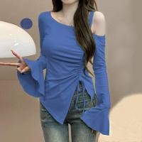 ราคา เสื้อยืดแขนยาวทรงเข้ารูปหวานๆ สำหรับผู้หญิงไซส์ใหญ่ ผ้าฝ้ายผสมโพลีเอสเตอร์ ฤดูใบไม้ร่วง ป้องกันแสงแดด สีพื้น (23242800005)