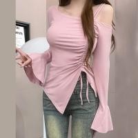 ราคา เสื้อยืดแขนยาวทรงเข้ารูปหวานๆ สำหรับผู้หญิงไซส์ใหญ่ ผ้าฝ้ายผสมโพลีเอสเตอร์ ฤดูใบไม้ร่วง ป้องกันแสงแดด สีพื้น (23242634998)