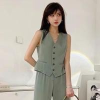 ราคา เสื้อแจ็กเก็ตสูทแขนกุด แบบบาง สําหรับผู้หญิง เสื้อคลุมกั๊กแขนกุด ดีไซน์กระดุมแถวหน้า (17522107164)