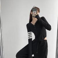 ราคา เสื้อครอปเอวลอยของผู้หญิงเสื้อยืดแขนยาวทรงสลิมเสื้อกีฬารัดรูปสำหรับผู้ชายเอวสูงไหมพรมถักพอดีสีขาว (21238244825)