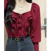 ราคา เสื้อเชิ้ตคอเหลี่ยมสไตล์ฝรั่งเศสแนววินเทจสำหรับผู้หญิงเสื้อตัวเล็กแฟชั่นเรียบหรูสวยงามสำหรับฤดูใบไม้ผลิและฤดูใบไม้ร่วงเสื้อดูแพงแบบสั้นเก็บเอวใส่แล้วดูผอมเพรียว (21943600991)