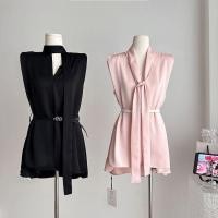 ราคา ชุดเดรสผ้าซาตินสีม่วงสไตล์ฝรั่งเศสสำหรับผู้หญิงในฤดูร้อน กระโปรงทรงเอเอวสูง แขนกุด คอวี ความยาวสั้น สไตล์สตรีท (23060440540)