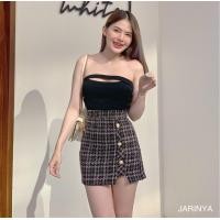 ราคา JARINYA กระโปรงผ้าสั้น กระโปรงทรงเอ ผ้าทวิตชาแนล แต่งกระดุม3เม็ด มีซับใน (13476890200)