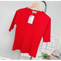 ราคา 037 เสื้อยืดยูนิคอกลมแขน 3ส่วน ฟรีไซส์ อก 36 40 23 (22702497295)