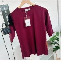 ราคา 037 เสื้อยืดยูนิคอกลมแขน 3ส่วน ฟรีไซส์ อก 36 40 23 (22702497294)