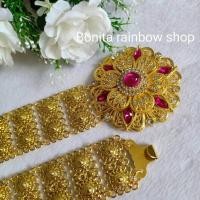 ราคา เข็มขัดชุดไทย ประดับเพชรพลอยหลากสี เครื่องประดับชุดไทย รุ่นเส้นใหญ่ ความยาวเข็มขัด 38 นิ้ว KA0041 (22129278990)