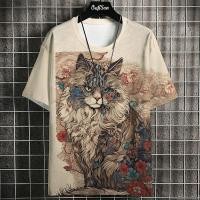 ราคา Samurai Cat เสื้อยืดผู้ชายแฟชั่นญี่ปุ่นแขนสั้นเสื้อยืดขนาดใหญ่ Street สวมใส่สบายๆเสื้อกีฬาชายเสื้อผ้า Tops (22539620766)