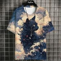 ราคา Samurai Cat เสื้อยืดผู้ชายแฟชั่นญี่ปุ่นแขนสั้นเสื้อยืดขนาดใหญ่ Street สวมใส่สบายๆเสื้อกีฬาชายเสื้อผ้า Tops (22539620808)