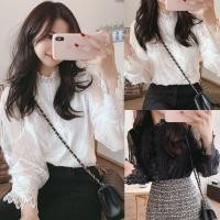 ราคา Dahong เสื้อลูกไม้ คอตั้ง คอตต้อนปักฉลุแต่งเยอะขั้นสุดดด เสื้อแขนยาวงานปักฉลุแต่งลูกไม้ 3073 (17328528707)