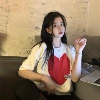 ราคา Dahong เสื้อยืด เสื้อไหมพรมหัวใจ แขนสั้นไหมพรม งานพิมพ์ตัวใจใหญ่ ทรงหลวมแขนเจ้าหญิง น่ารักมากกก 9042 (7916391423)