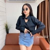 ราคา Sunny เสื้อคอวีแขนยาวผ่าอกคาดโบว์คอ มี2แบบ ผ่าหลัง ไม่ผ่าหลัง เสื้อเชิ้ตผ่าหน้า (20875342424)