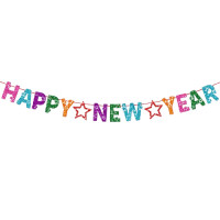 ราคา ธงปีใหม่ ป้าย Happy New Year ป้ายปีใหม่ สีรุ้ง กระดาษกลิตเตอร์ กากเพชร (23212252851)