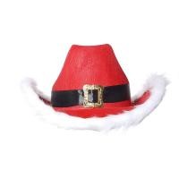 ราคา Lovely girls house หมวกคาวบอยคริสต์มาสหมวกซานต้าสีแดงสำหรับผู้หญิงผู้ชายไฟ LED ขึ้นหมวกคาวบอยสไตล์ตะวันตกหมวกปาร์ตี้ปีใหม่ (23176226567)